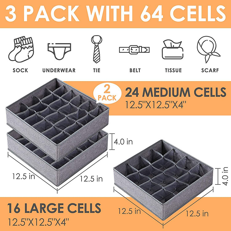 24 Cell Foldable Drawer Organizer Divider Cabinet Closet Organizers and Storage Boxes for Socks Underwear Drawer Organizer