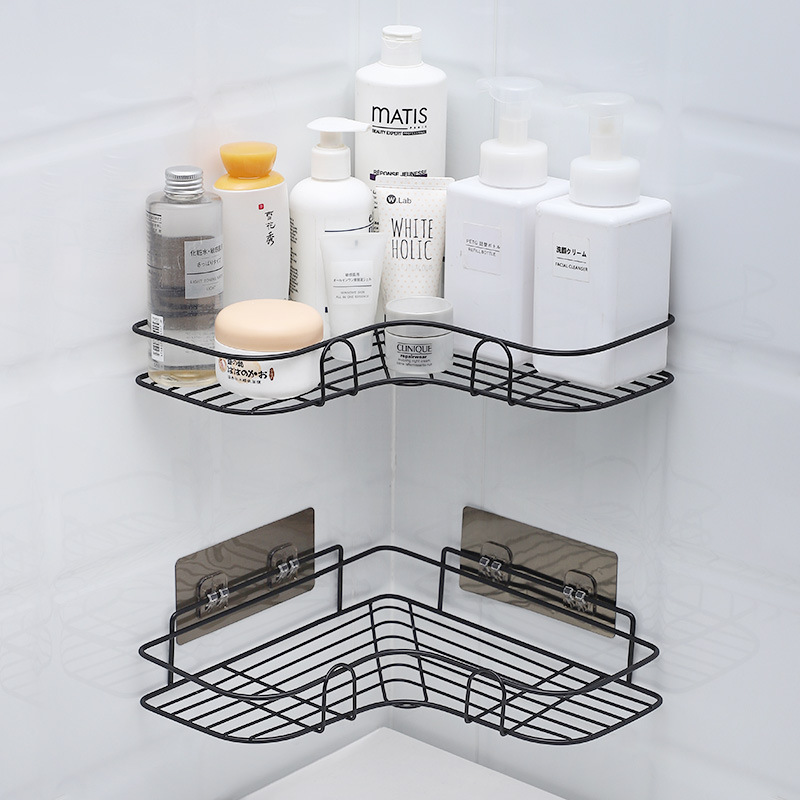 Wholesale Punch-free Bathroom Triangle Frame Metal Shelf Stainless Steel Wrought Iron Shampoo Storage Rack