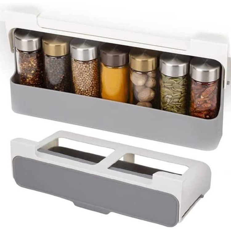 Plastic wall mounted pull out drawer Spice storage holder kitchen self-adhesive hanging under-shelf spice organizer rack