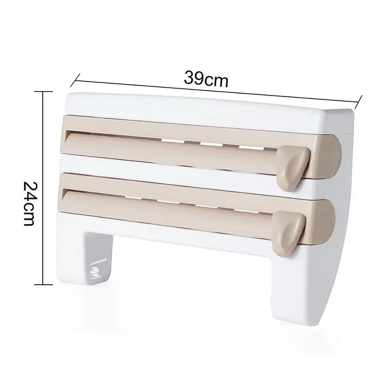 Factory Price Wall-Mounted Paper Towel Rack Multi-Function Plastic Wrap Tin Foil Cutting Box Storage Rack Wall Hanging