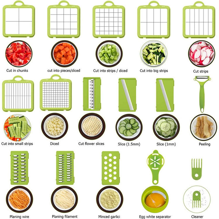 22 in 1 Pro Vegetable Slicer with Handle Vegetable Cutter with Colander Basket and Container Multifunctional Vegetable Chopper