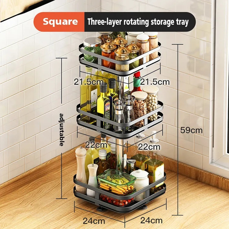 Kitchen Rotating Sundries Storage Shelves Rack Multi Layer Basket Spice Shelf Organizer with 1/2/3 Tier