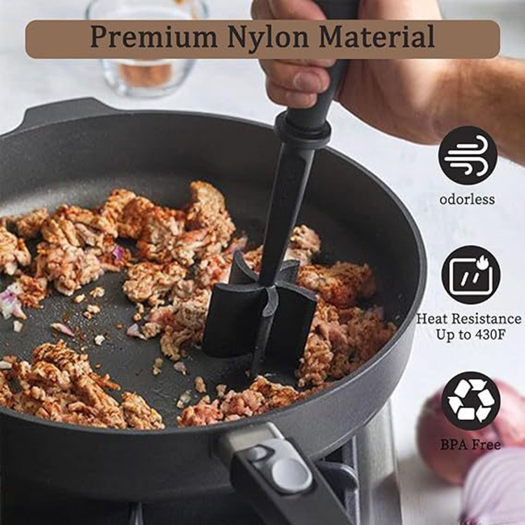 Non Stick Meat Chopper for Ground Beef, Heat Resistant Meat Masher for Hamburger Meat, Nylon Meat Spatula Chopper