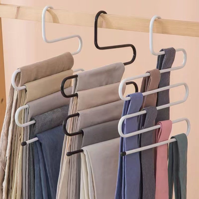 6-in-1 Multi-Layer S-Shaped Stainless Steel Wardrobe Organizer Save Space Scarf Pants Hanger with Cloth Hook for Jacket Storage