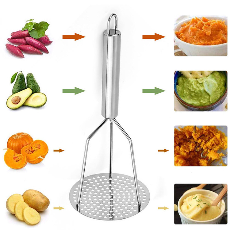 Potato Masher, Hand Masher Heavy Duty Stainless Steel Potato Smasher Mashed Mud Kitchen Tools for Vegetables , Baby Food, Fruits