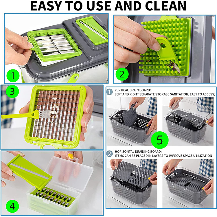 22 in 1 Pro Vegetable Slicer with Handle Vegetable Cutter with Colander Basket and Container Multifunctional Vegetable Chopper