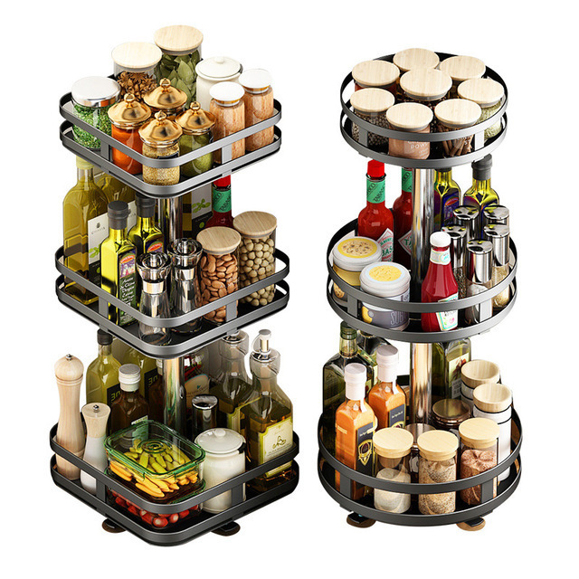 Kitchen Rotating Sundries Storage Shelves Rack Multi Layer Basket Spice Shelf Organizer with 1/2/3 Tier