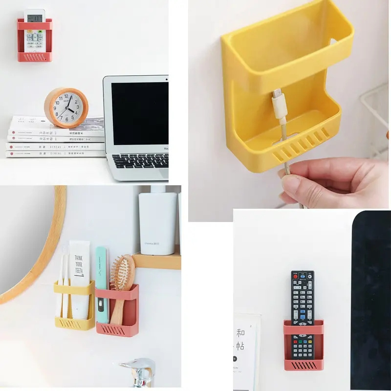 Punch Free Wall Mounted Organizer Storage Box Remote Control Mounted Mobile Phone Plug Wall Holder Charging Multifunction Rack