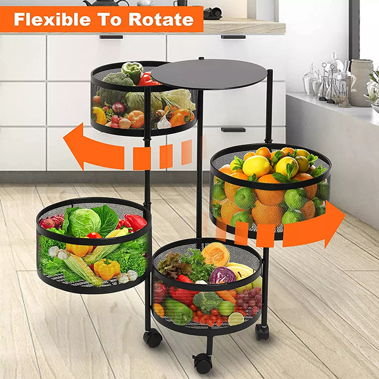 Kitchen Storage Rack 2/3/4/5 Tier Rack Rotatable Storage Vegetable Basket 360 Degree Rotating Baskets Rack With Wheels