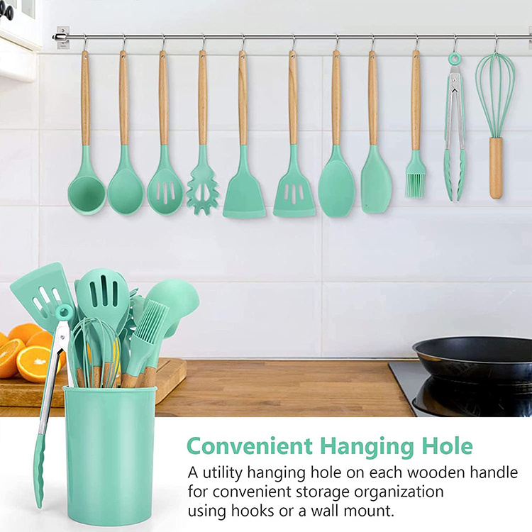 Wholesale 12 Pieces In 1 Set Kitchen Accessories Cooking Tools Kitchenware Cocina Silicone Kitchen Utensils With Wooden Handles