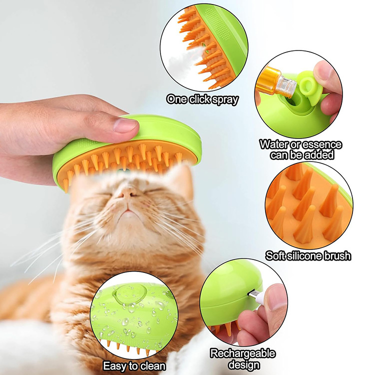 Pet Massager Brush 3 in1 Self Cleaning Cat Steam Brush for Massage Rechargeable Cat Slicker Brush