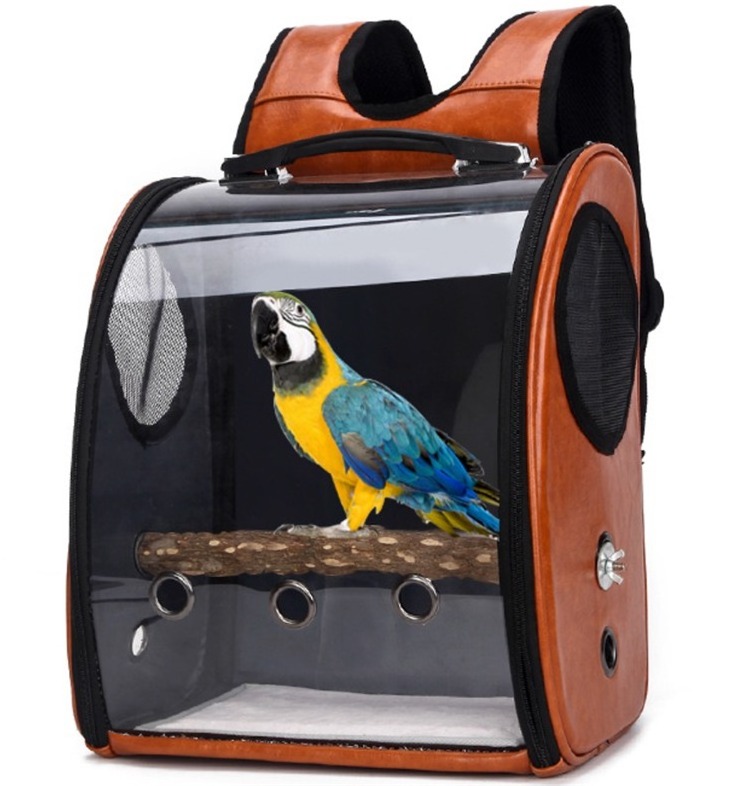 Factory Folding Wholesale parrot backpack Carrier Pet Bird Backpack Cage For Birds Travel breathable space bag With Super Wide V