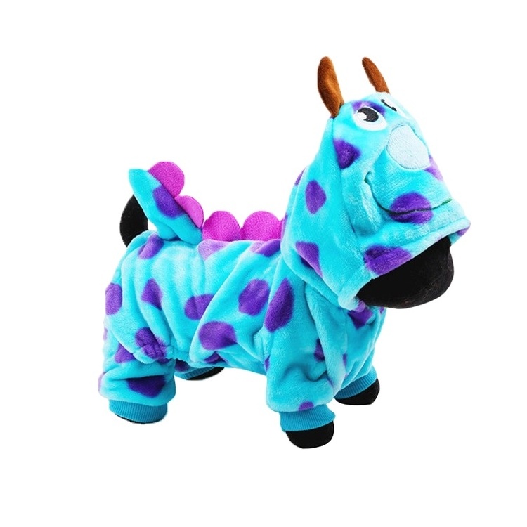 Manufacturer Wholesale Pet Clothes Cute Funny Dinosaur Costumes Coat Winter Warm Fleece Clothing For Small Dogs Puppy Dog