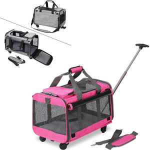 Airline Approved Tote Luggage Soft Sided Pink large-capacity  Cat Dog Pet Carrier With Detachable Wheels For Dogs Cats