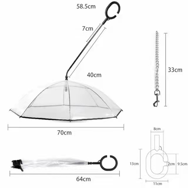 2022 Hot Selling Transparent waterproof Rain Pet Cat And Pet Dog Umbrella Pet Umbrella with leash For Dog