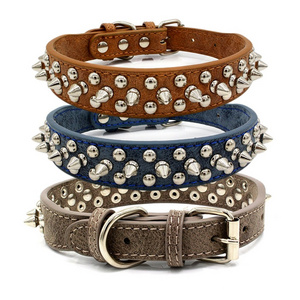 Manufacturer wholesale PU bite resistant Rivet Large Dog Collar Training Collars for Bull Dogs