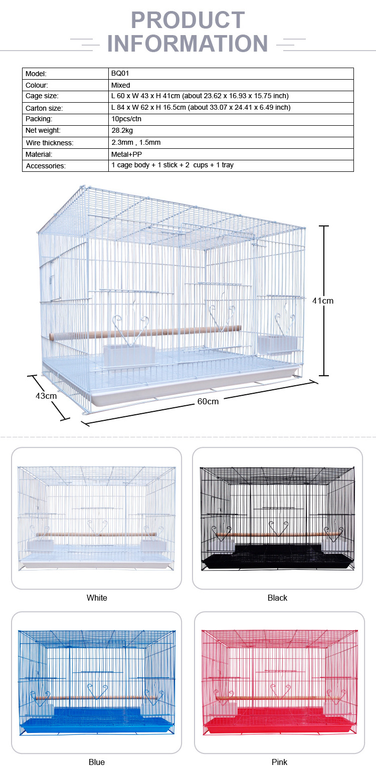 60x43x41cm Custom Big Wholesale Large Iron Wire Bird Breeding Pigeon Parrot Cage Large Metal Bird Parrots Canary Cage