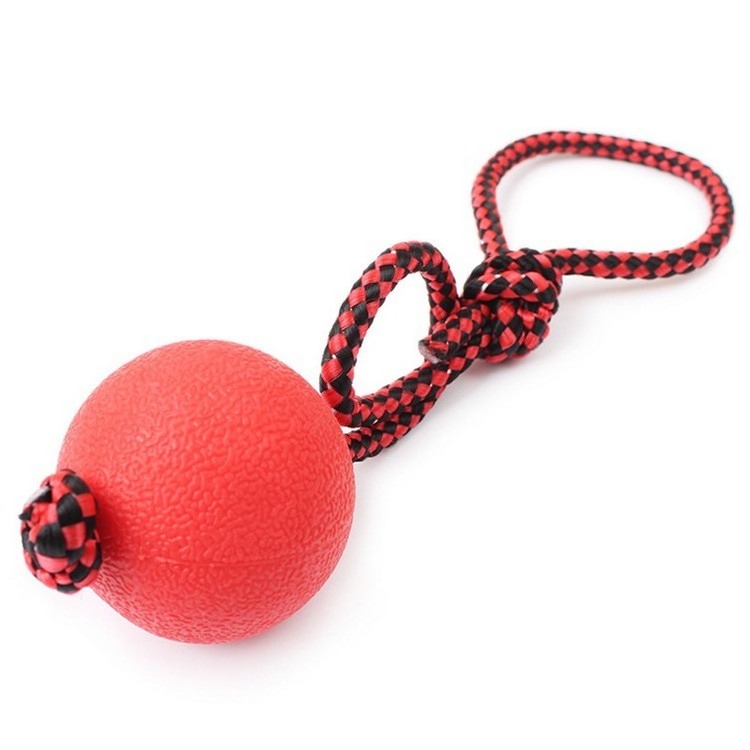 Manufacturer Wholesale Durable Solid Rubber Dog Chew Resistance to bite Tooth Cleaning Training Ball Pet Toy with Rope Handle