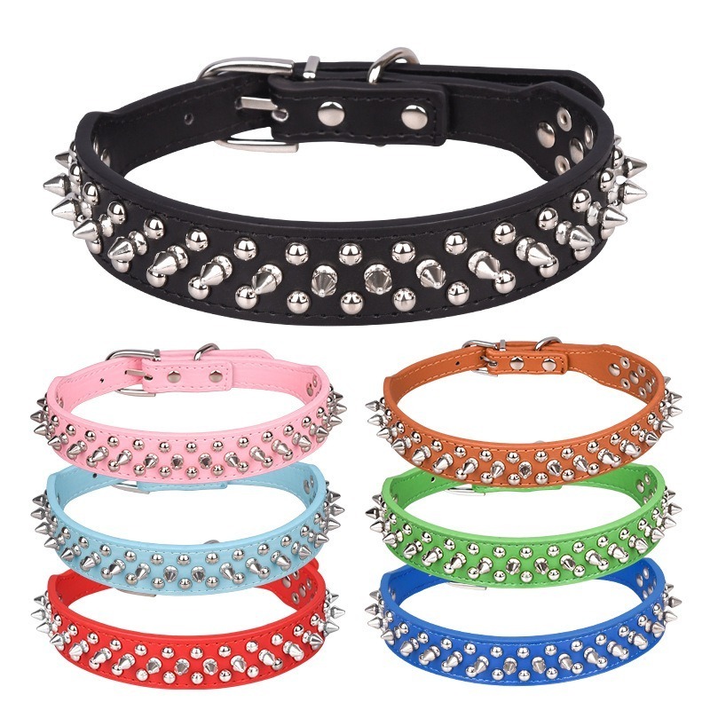 Manufacturer wholesale PU bite resistant Rivet Large Dog Collar Training Collars for Bull Dogs