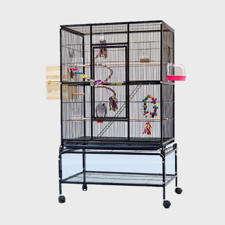 2022 big size flight heart shaped powder coated black metal carry breeding cages large wire pet parrot bird cage