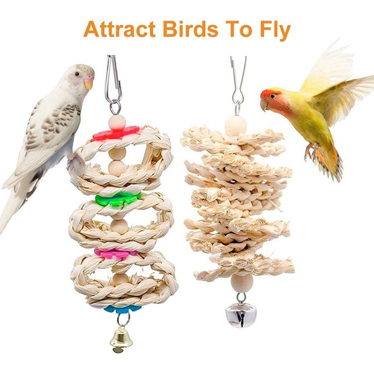 Manufacturers Wholesale 7 Pack Parrot Bird Toy Pet Toy Natural Color Set Bird Swing Climbing Ladder Stand Set Flying Bird Toy