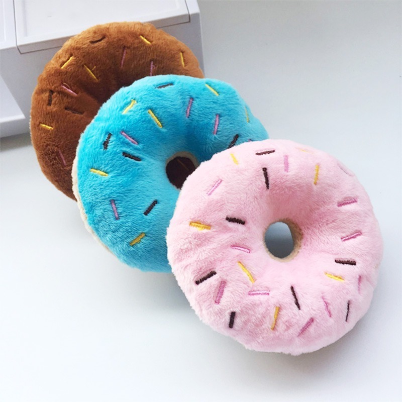 Manufacturer Wholesale Donut Chew Toy Cute Puppy Squeaker Sound Toys Funny  Dog Interactive pet plush Toy