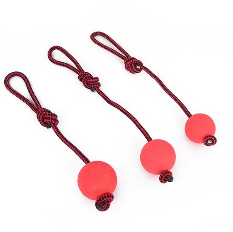 Manufacturer Wholesale Durable Solid Rubber Dog Chew Resistance to bite Tooth Cleaning Training Ball Pet Toy with Rope Handle