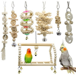 Manufacturers Wholesale 7 Pack Parrot Bird Toy Pet Toy Natural Color Set Bird Swing Climbing Ladder Stand Set Flying Bird Toy