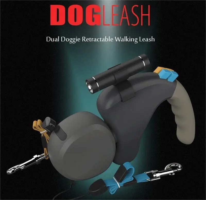 Manufacturer Wholesale New Double Retractable Pet Leash LED Flashlights Dual Locking Reflective 2 dog leash for Dogs