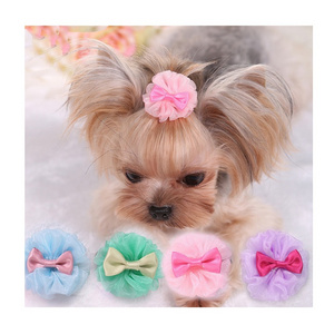 Pet Dog Cat Headdress Sweet Maltese Yorkshire Hairpin Pet Clip Hair Accessories  Polyester Dog Bow