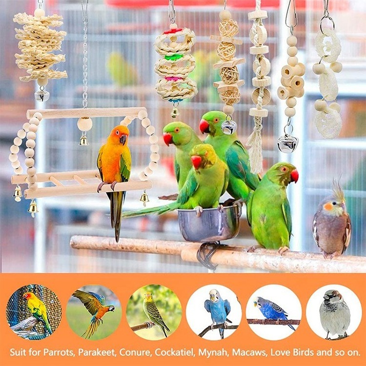 Manufacturers Wholesale 7 Pack Parrot Bird Toy Pet Toy Natural Color Set Bird Swing Climbing Ladder Stand Set Flying Bird Toy