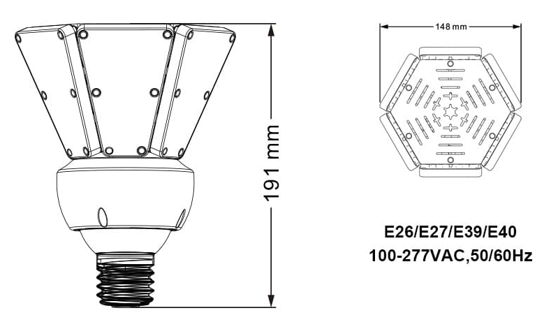 E27 E40 LED Post Top Light 30W/40W/50W LED Corn Bulb