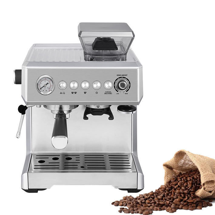 Retro style Semi-Auto Italian Espresso coffee Latte machine maker  with bean grinder Professional 19 Bar steam home appliance