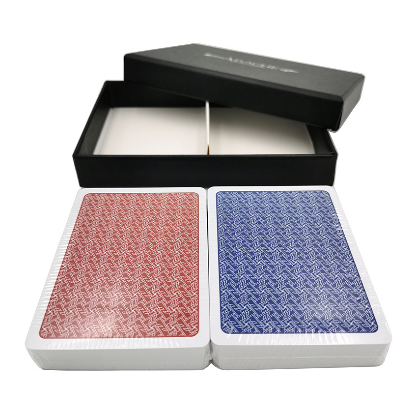 Luxury Custom Printed Double Card Game Decks Red and Bule in Black Box Paper Plastic Bridge Playing Card PCV Waterproof Poker