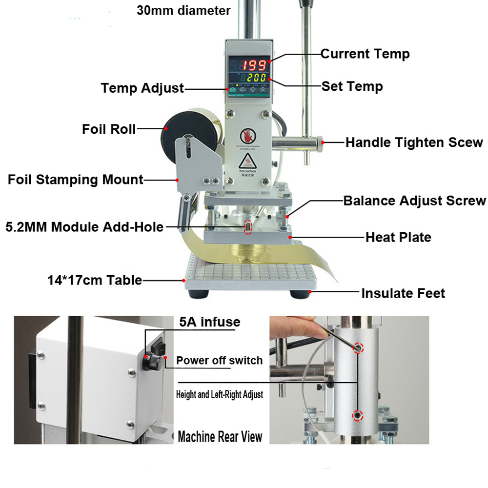 Mini Manual 5*7cm Embossing Logo Stamping Machine Leather Paper Branding Machine with Bronzing Paper Holder