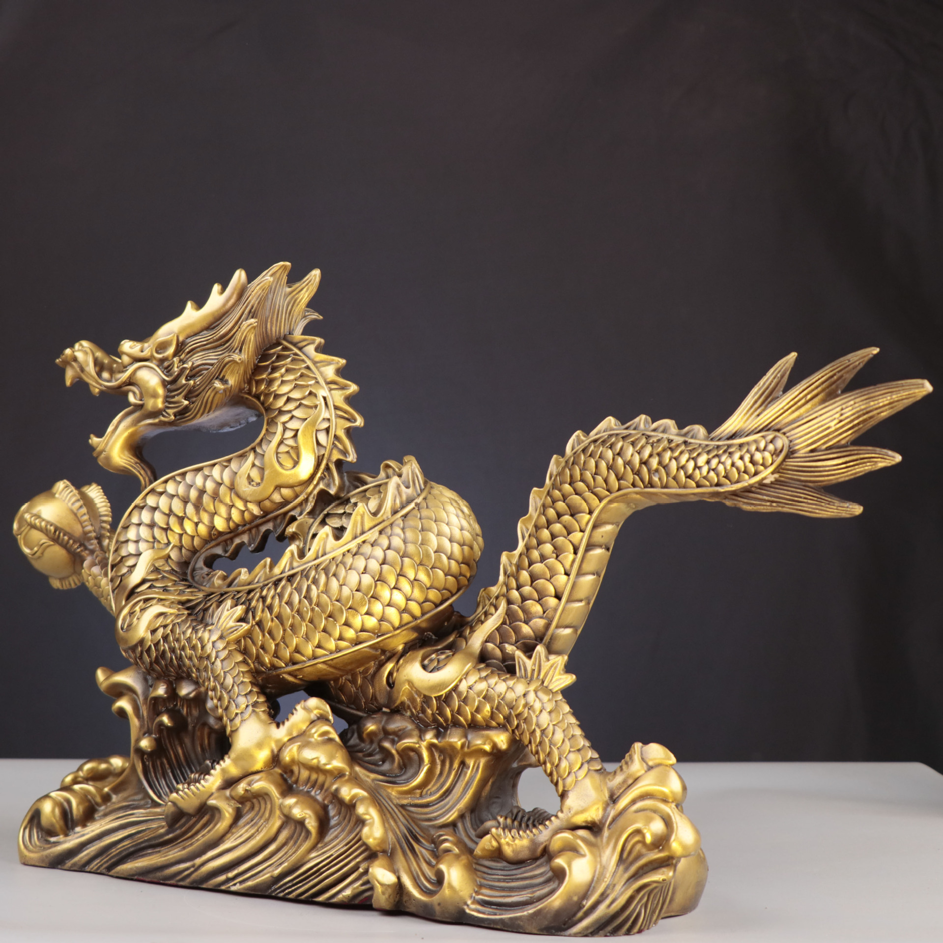 Wholesale Pure Brass Feng Shui Gold Chinese Dragon Figurine Copper Fengshui Items Chinese Lucky Dragon Statues