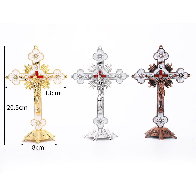 2023 Custom designed wholesale religious Jesus metal standing crucifix, decorated with a Catholic wall cross