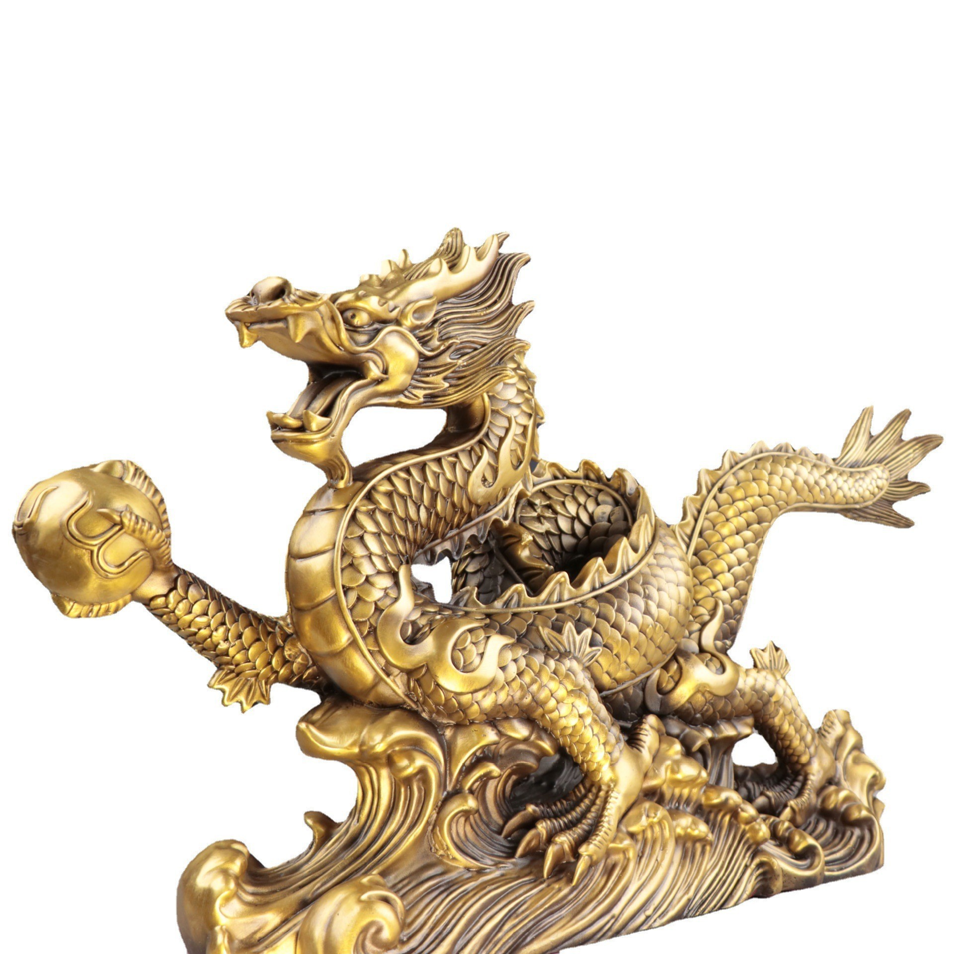 Wholesale Pure Brass Feng Shui Gold Chinese Dragon Figurine Copper Fengshui Items Chinese Lucky Dragon Statues