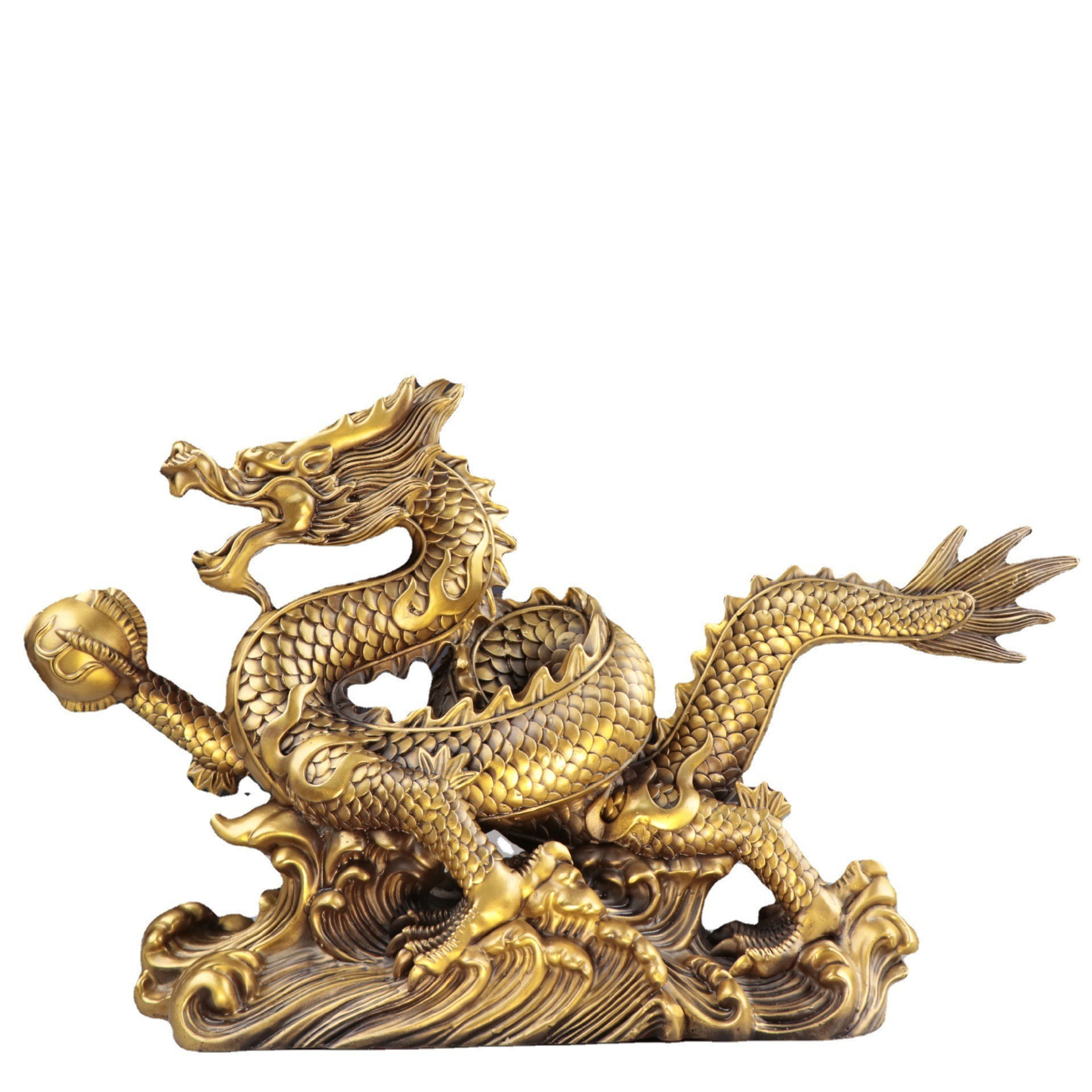 Wholesale Pure Brass Feng Shui Gold Chinese Dragon Figurine Copper Fengshui Items Chinese Lucky Dragon Statues