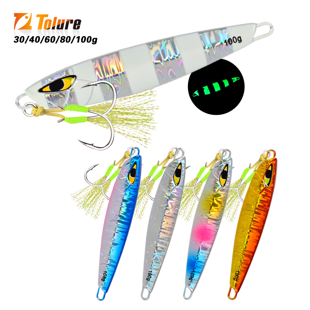 Tolure 30g 40g 60g 80g 100g metal jig lure slow pitch jigging luminous japan quality salt water fishing lures