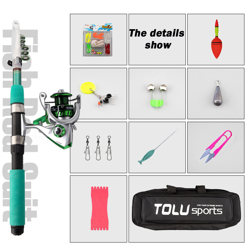 Hot sale 1.8m 2.1m 2.4m 2.7m 3.0m 3.6m fiberglass Telescopic spinning travel Fishing Rod and Reel Combo full kit set