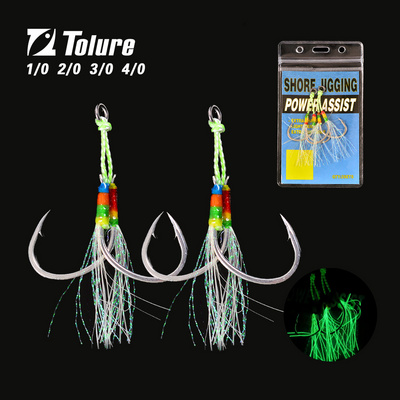 Tolure high steel Fiber Rope Flasher Shore Jigging Assist Hooks Double Assist Jig Fishing Hooks Jig Lure Hook with UV color 1pcs