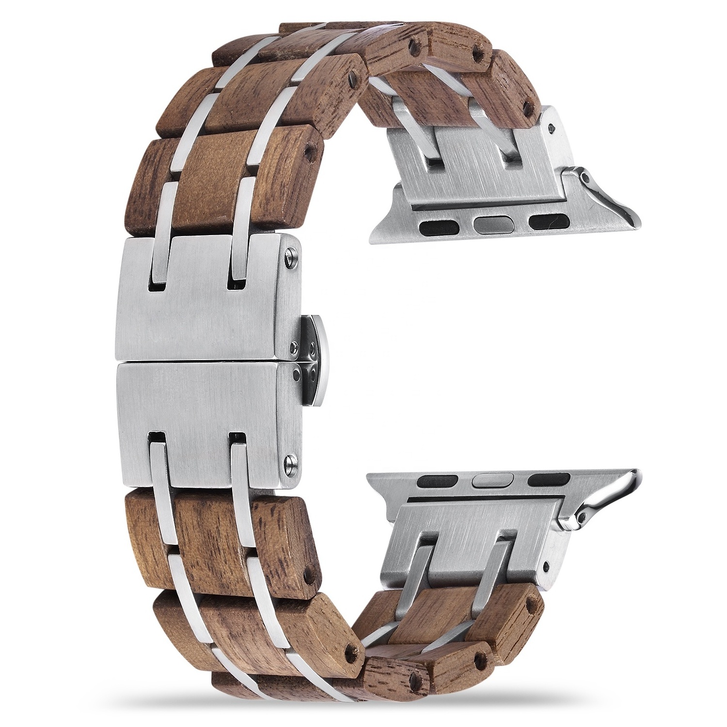 New Luxury oak wood strap for apple watch plus Stainless Steel for series 9 8 /Ultra 2/7/6/SE/5/4/3/2