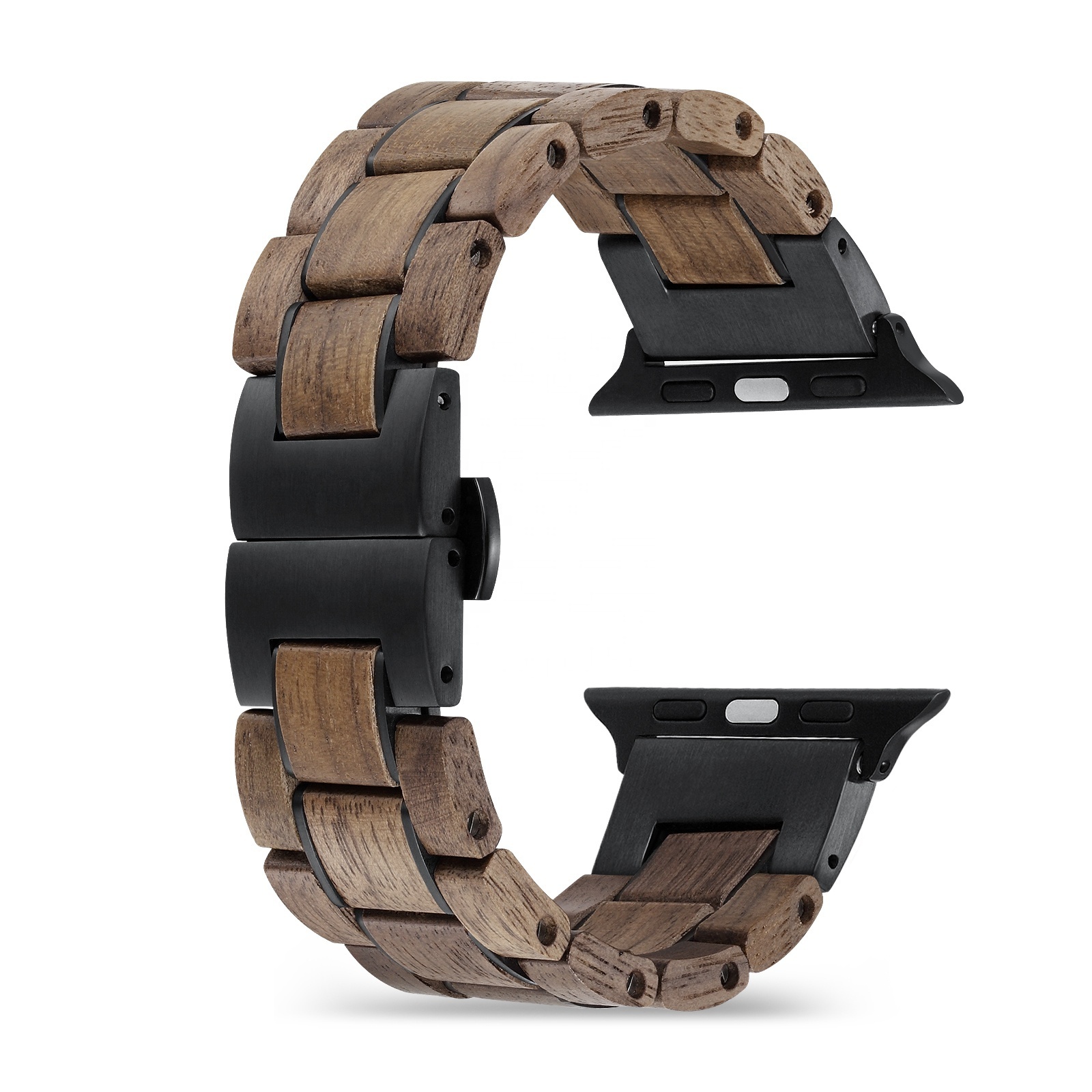 Two Tone Wooden Band for Apple Watch Ultra 2, Ultra, Series 9, 8, 7, 6, SE, 5, 4, 3, 2, and 1 Luxury Band stainless Steel