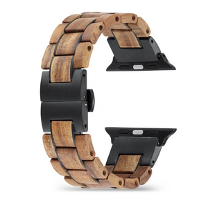 Two Tone Wooden Band for Apple Watch Ultra 2, Ultra, Series 9, 8, 7, 6, SE, 5, 4, 3, 2, and 1 Luxury Band stainless Steel