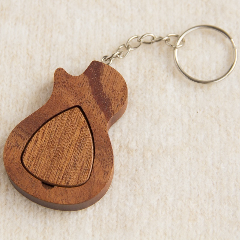 Wooden Keychain Guitar Picks holder box Magnetic design Blank Engravable custom logo