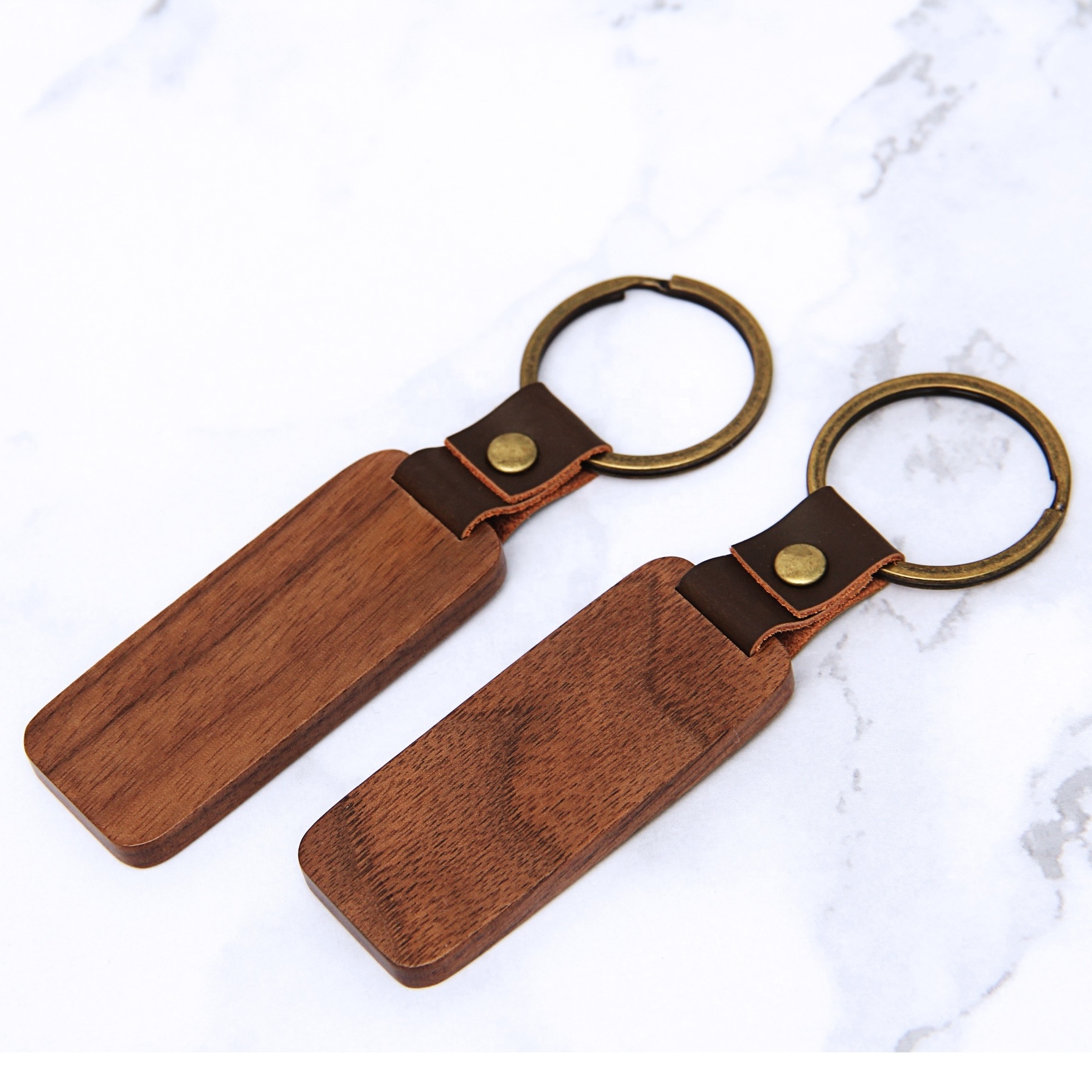 high quality 5mm engravable blanks wood key chain personalized laser walnut leather keychains