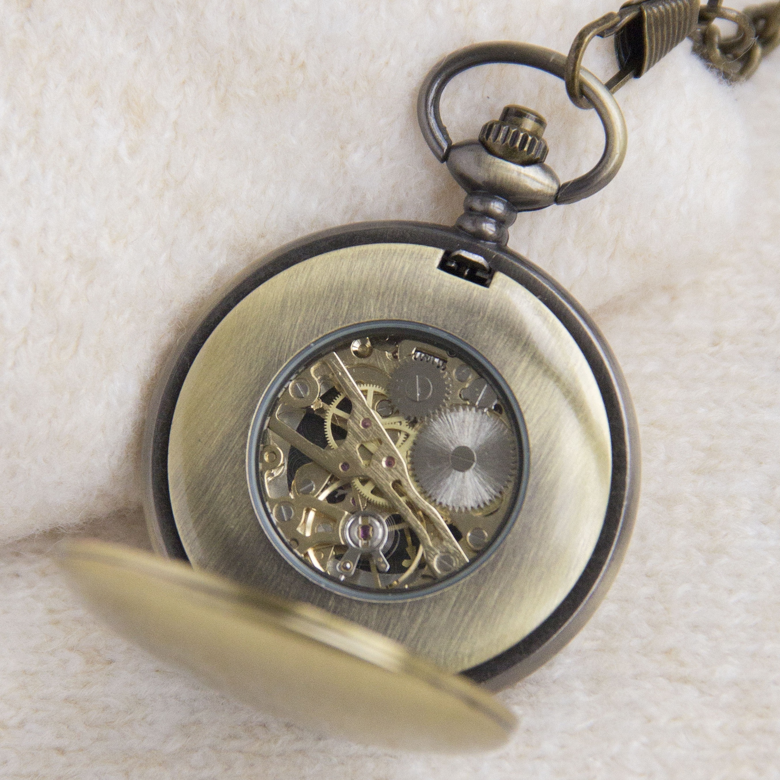 mechanical pocket watch hollow design two sides unfolding chain watch