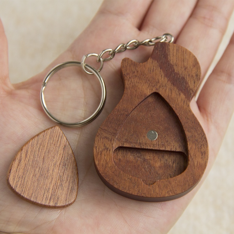 Wooden Keychain Guitar Picks holder box Magnetic design Blank Engravable custom logo