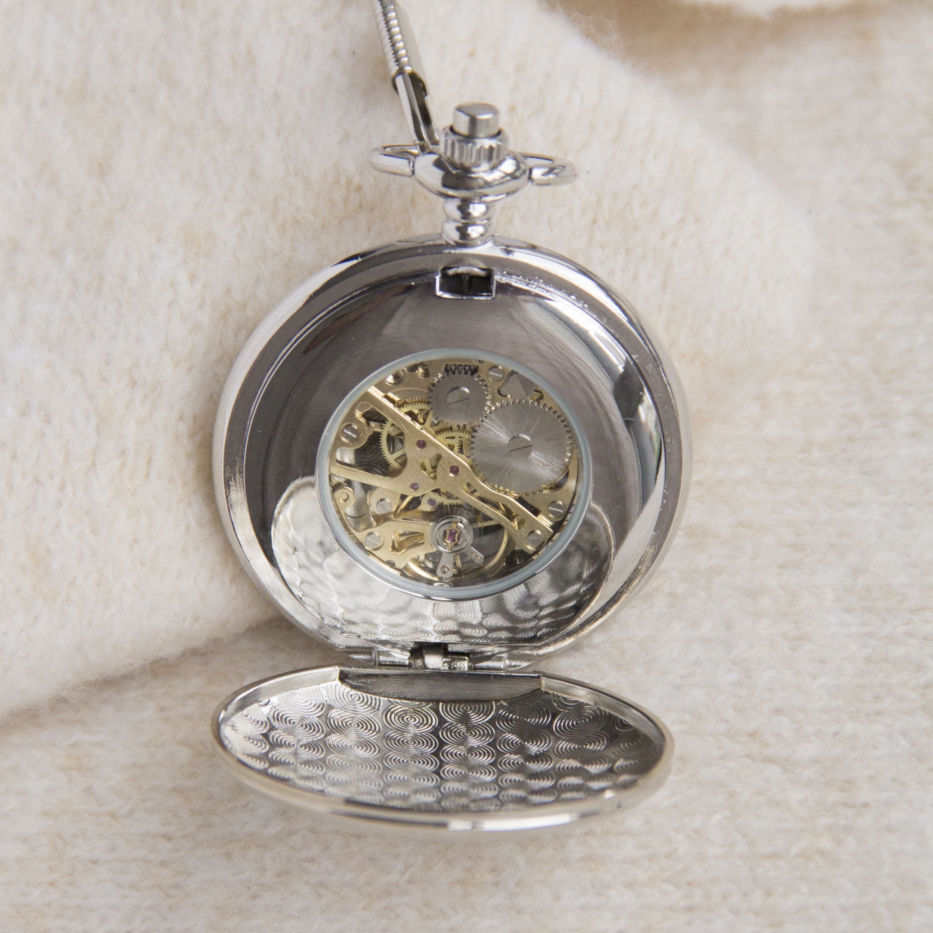 mechanical pocket watch hollow design two sides unfolding chain watch